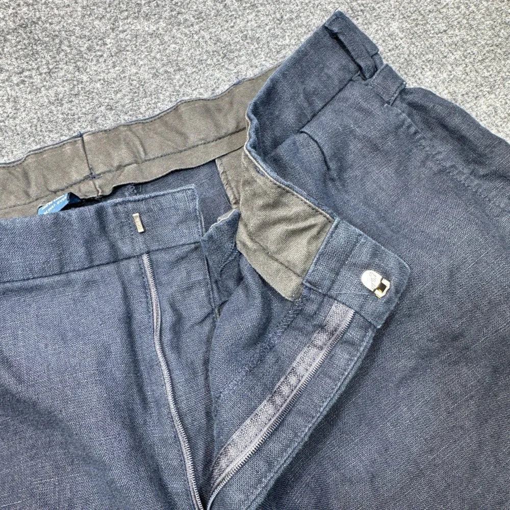 Vintage Polo Ralph Lauren Pants Mens 38x32 Blue Linen Buckle Pleated Cuffed